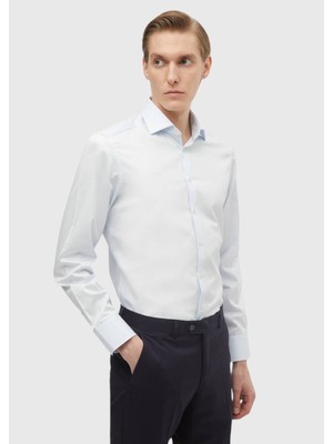 Ramsey Açık Mavi Düz Slim Fit Dokuma Klasik %100 Pamuk Gömlek