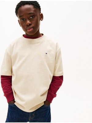 Tommy Hilfiger Washed Faded Graphic Çocuk Bej T-Shirt.aby