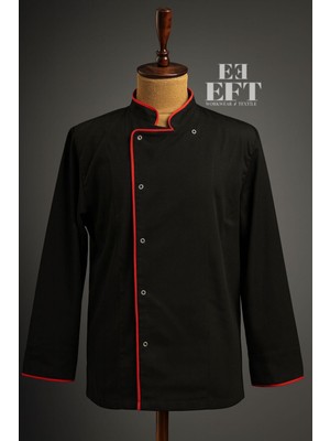 EFT Siyah Aşçı Ceketi Kırmızı Biyeli