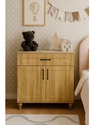 Arion Kids Alin Wood MDF Kapaklı Şifonyer | REHAU Kaplama Kapaklar | Ağaç Ayaklar | 1. Sınıf Malzeme | Yüksek Kalite