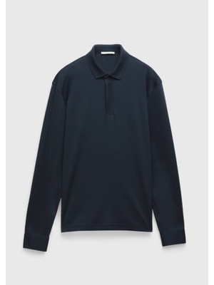 Ramsey Lacivert Düz Polo Yaka %100 Pamuk T-Shirt