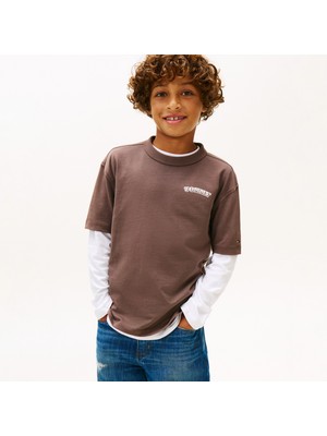 Tommy Hilfiger Puff Print Graphic Çocuk Kahverengi T-Shirt.gw1