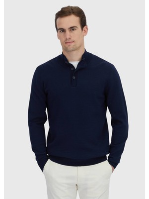 Ramsey Lacivert Polo Yaka Düz Örgü Triko Kazak