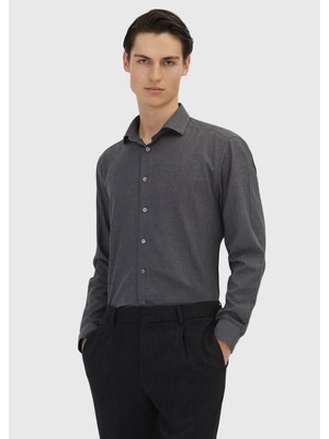 Ramsey Antrasit Düz Casual Fit Dokuma Casual %100 Pamuk Gömlek
