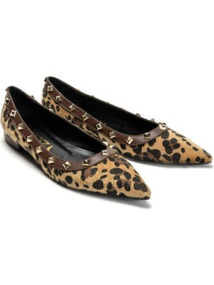 Emienza Pyramıdıs Leopar Deri Piramit Trok Detaylı Bayan Babet