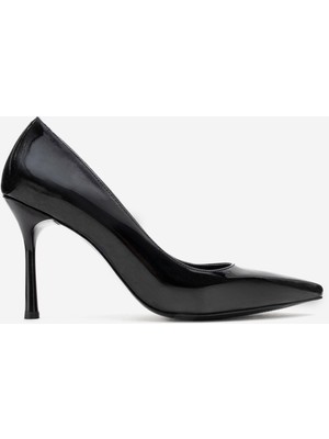 Dericlub Kadın Sivri Burun Stiletto Vegan Deri Zy 4016 Rugan Siyah