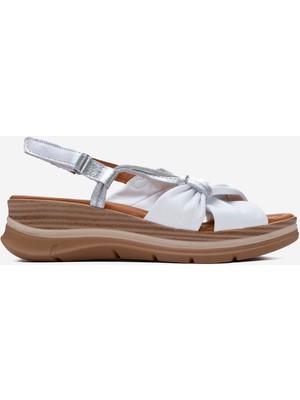 Dericlub Kadın Dolgu Topuk Sandalet Gerçek Deri Zy 8066 Beyaz/lame