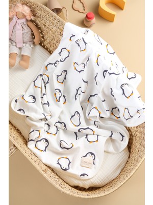 Bondberro Çift Taraflı Interlok Örtü & Battaniye   Pamuk Oeko-Teks Sertifikalı 100 x 85 cm ( Penguen )