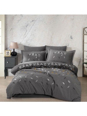 Elma Shop Çift Kişilik Poplin Premium Nakışlı Nevresim Lidia Gri