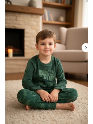 Dofi Erkek Çocuk Yeşil Super Soft Dinazor Desenli Pijama Takımı