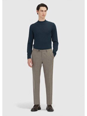 Ramsey Açık Kahve Düz Regular Fit Klasik %100 Yün Pantolon