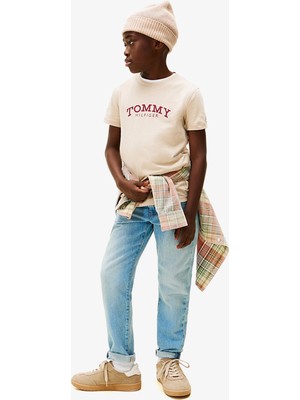 Tommy Hilfiger Monotype Print Graphic Çocuk Bej T-Shirt.aby
