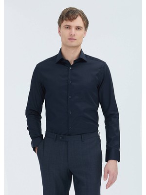 Ramsey Siyah Düz Slim Fit Dokuma Klasik %100 Pamuk Gömlek