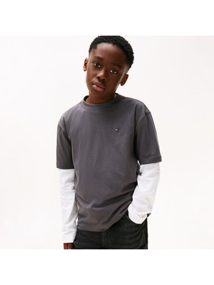 Tommy Hilfiger Washed Faded Graphic Çocuk Gri T-Shirt.pt2