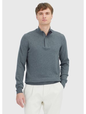 Ramsey Antrasit Yarım Balıkçı Yaka Düz Örgü Pamuk Karışımlı Triko Kazak