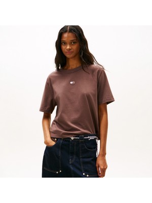 Tommy Hilfiger Bxy Badge Kadın Kahverengi T-Shirt.gw1