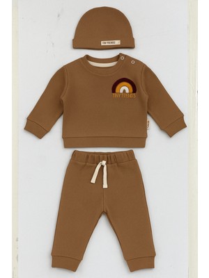 tinytrends %100 Pamuk Bebek&çocuk Gökkuşağı Nakışlı Bereli 3'lü Takım