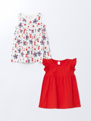 Lc Waikiki Yeni Sezon Bisiklet Yaka Çiçekli Kız Bebek Günlük Elbise 2'li