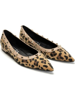 Emienza Pyramıdıs Leopar Deri Piramit Trok Detaylı Bayan Babet