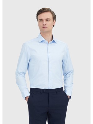 Ramsey Açık Mavi Düz Regular Fit Dokuma Klasik %100 Pamuk Gömlek