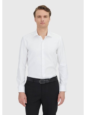 Ramsey Beyaz Regular Fit Dokuma Klasik %100 Pamuk Gömlek