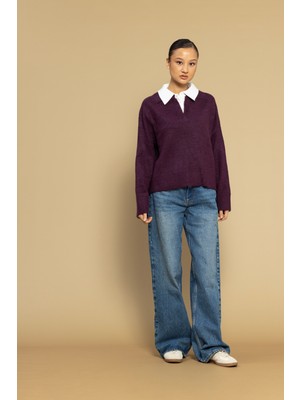 Nisan Triko Gömlek Detaylı Triko Kazak