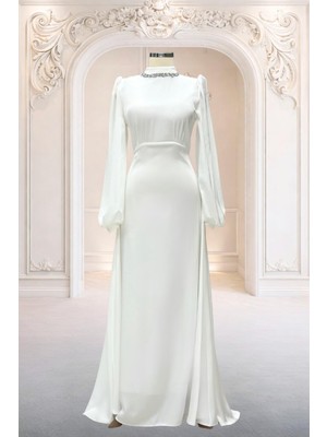 Amine Hüma Rüya Abiye Elbise Ekru