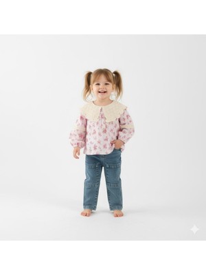 Necix Kız Bebek Muslin Çiçekli Dantelli Takım