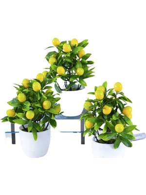 Rüzgar Yapay Çiçekçilik Beyaz Plastik Saksıda 3 Adet Limon
