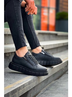 Zengezur Mall Xmpdby KB-X155 Kuback Siyah Cilt Detaylı Siyah Yüksek Taban Günlük Spor Ayakkabı (Numara: 43)