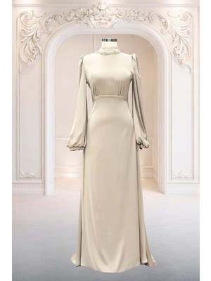 Amine Hüma Rüya Abiye Elbise Bej