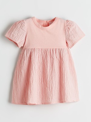 Lc Waikiki Yeni Sezon Bisiklet Yaka Kız Bebek Pamuklu Penye Elbise