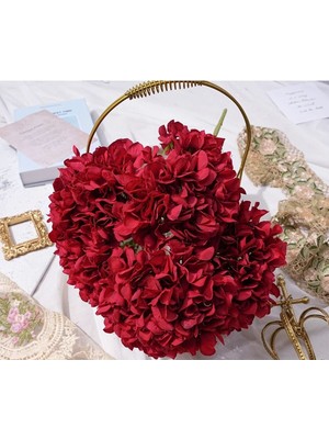 Rüzgar Yapay Çiçekçilik 5 Dallı Köyü Kırmızı Ortanca Demeti