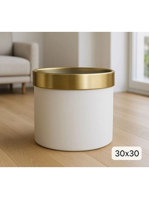 Rüzgar Yapay Çiçekçilik 30 x 30 Krem Renk Gold Kapaklı Metal Saksı