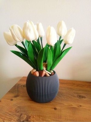 Yapay Islak Doku Kadife Lale 8 Adet Antrasit Gri Saksıda Lale Çiçeği