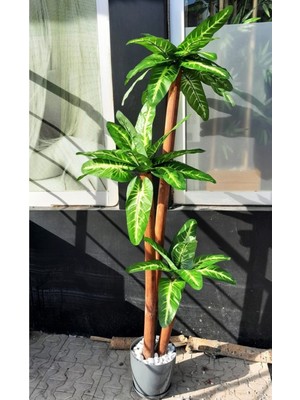 Yapay Difenbahya Ağacı 3 Gövdeli 1.80 mt Boy Islak Doku Büyük Yeşil Yapraklı Ağaç