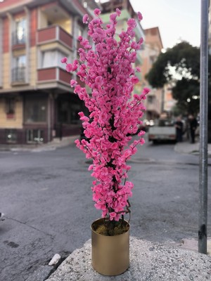 Rüzgar Yapay Çiçekçilik 160 cm Gold Saksida Pembe Bahardali Ağacı
