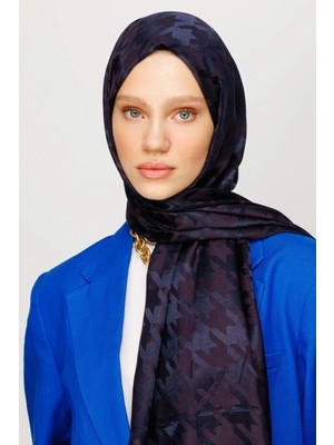 Azbey Lacivert Kazayağı Desen Parlak Jakar Şal