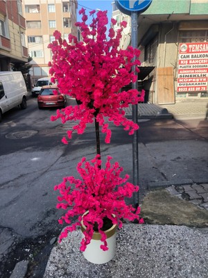 Rüzgar Yapay Çiçekçilik 180 cm Krem Gold Saksıda Fuşya Bahardali