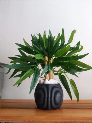 Yapay Bambu Ağacı Sukulent Antrasit Gri Saksıda 30 cm Boy Çiçek