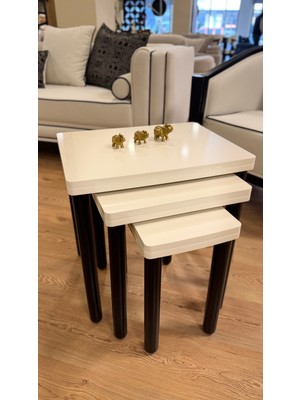 Akset 3lü Full Krem Zigon Sehpa Bohem Siyah Ayak