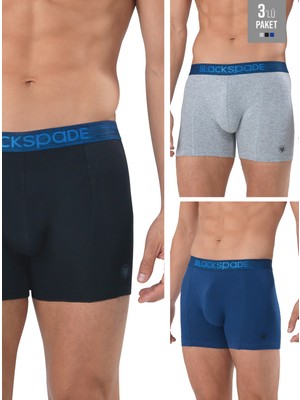 Blackspade Erkek Boxer 3'lü Paket Modern Basics 9473 - Gri Lacivert Siyah (Lacivert Bel Lastiği)