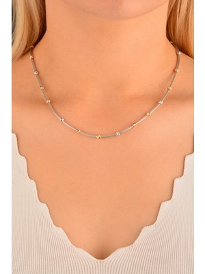 CEBECİ Cebeci 14 Ayar Beyaz Altın Renkli Dorikalı Altın Kolye