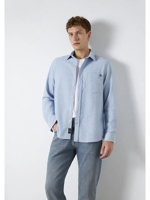 Mavi Çizgili Cepli Mavi Gömlek 0211852-91407