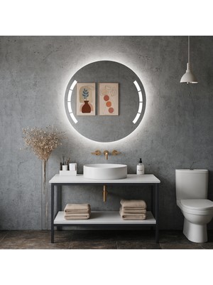 Aypars Atölye Geometrik Kesimli Dairesel LED Işıklı Ayna – Modern Banyo & Duvar Aynası
