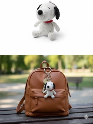 BAYÇAĞRI El Örgüsü Amigurumi Snoopy Anahtarlık - Organik Ip Çanta Aksesuarı