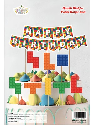 Doğaberen Renkli Bloklar Desenli Yapı Oyuncak Temalı Özel Kesim Pasta Dekor Seti