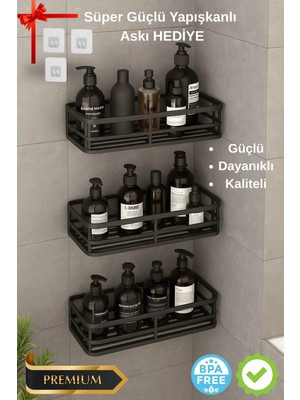 Tiklad 3 Lü Banyo Düzenleyici Organizer Şampuanlık Havlupan Askısı Havluluk Siyah Banyo Duş Mutfak Rafı