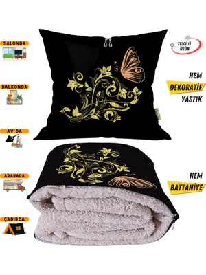Caisya Home Kelebekli Çiçek Desenli Opsiyonel Yastık Içinde Tv Battaniyesi 110 x 170 cm