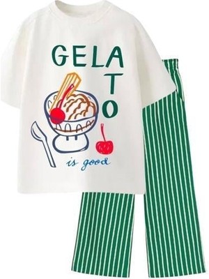 Monila Erkek Çocuk Dondurma Baskılı Pamuklu Tshirt ve Pantolon Alt Üst Takım